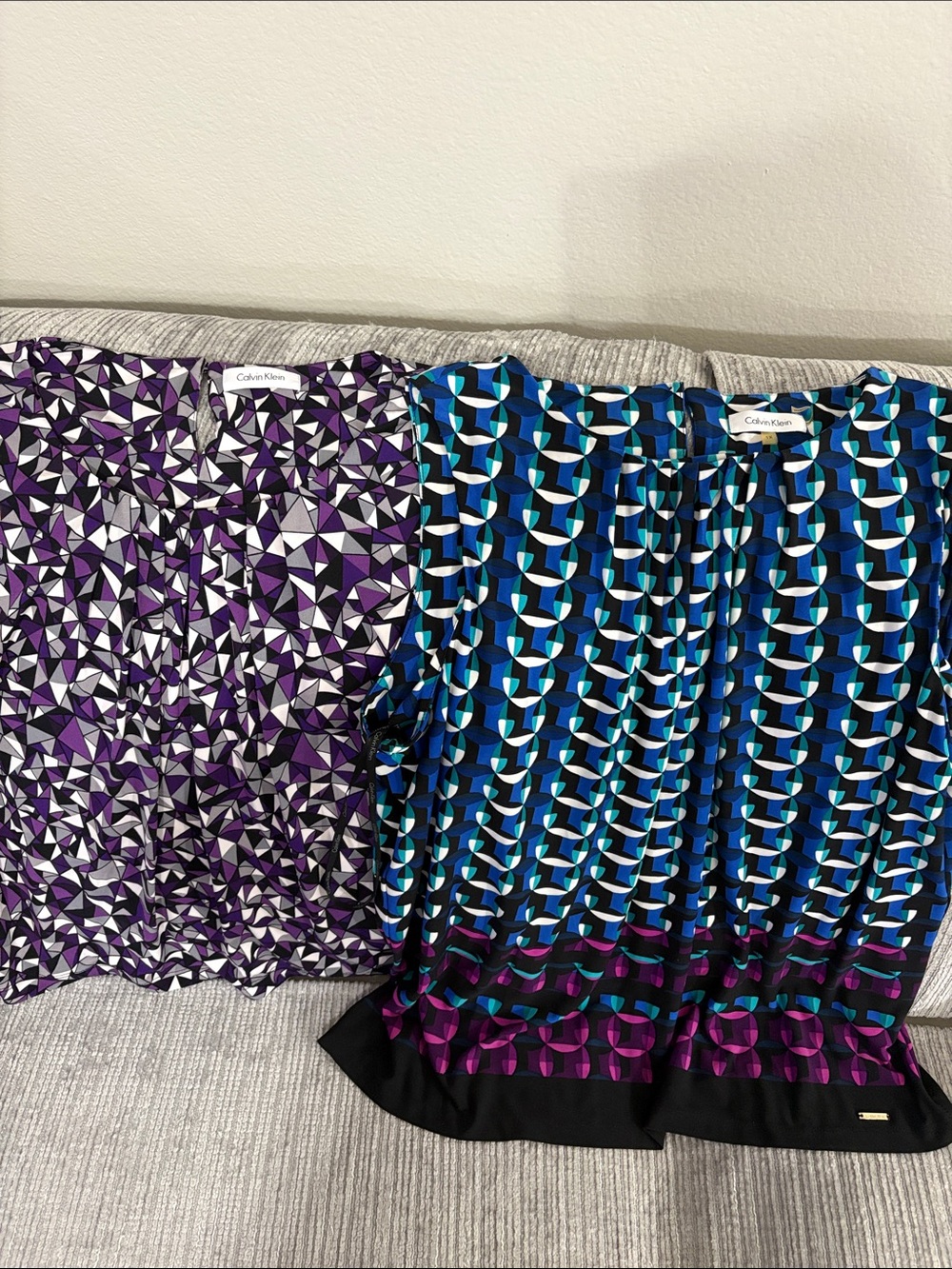 Calvin Klein Purple & Blue Printed Midi Skirts Duo